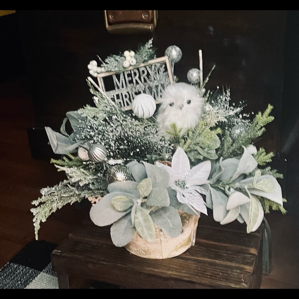 White Owl Winter Holiday Xmas Birch Centerpiece